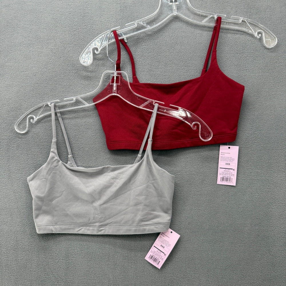 Wild Fable Cami Crop Top Women XXS Maroon Gray Square Neck  2PK Set NEW